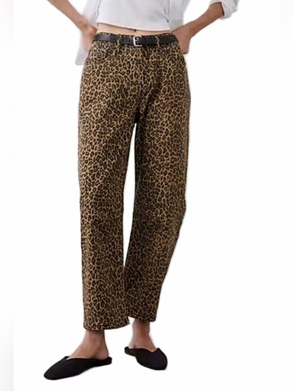 BANANA REPUBLIC BROWN & BLACK LEOPARD PRINT BARREL ANKLE LENGTH CROPPED JEANS